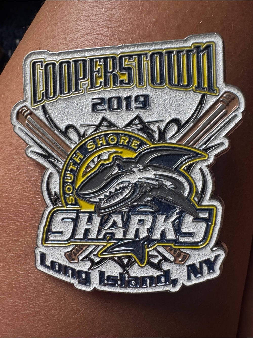 South Shore Sharks Coaster/Pin - Yellow, Navy, Silver - Kids Accessories Jewelry